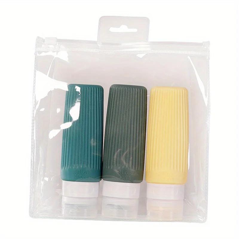 

3 шт. силиконовая раздельная бутылка 90 мл дорожный набор разделенных бутылок для хранения в дороге разделенная бутылка светло-зеленый