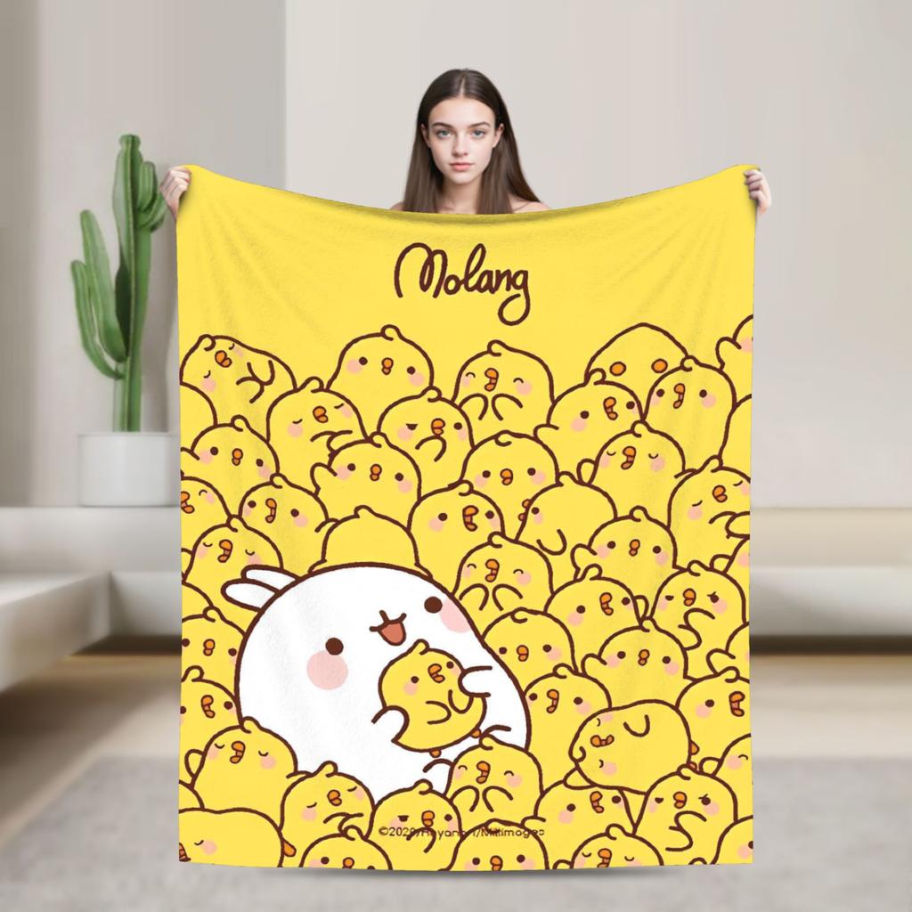 M-Molangs with Piupiu  Blanket Quality Warm Soft  Throw Blanket Autumn Travel Bedroom Pattern Bedspread