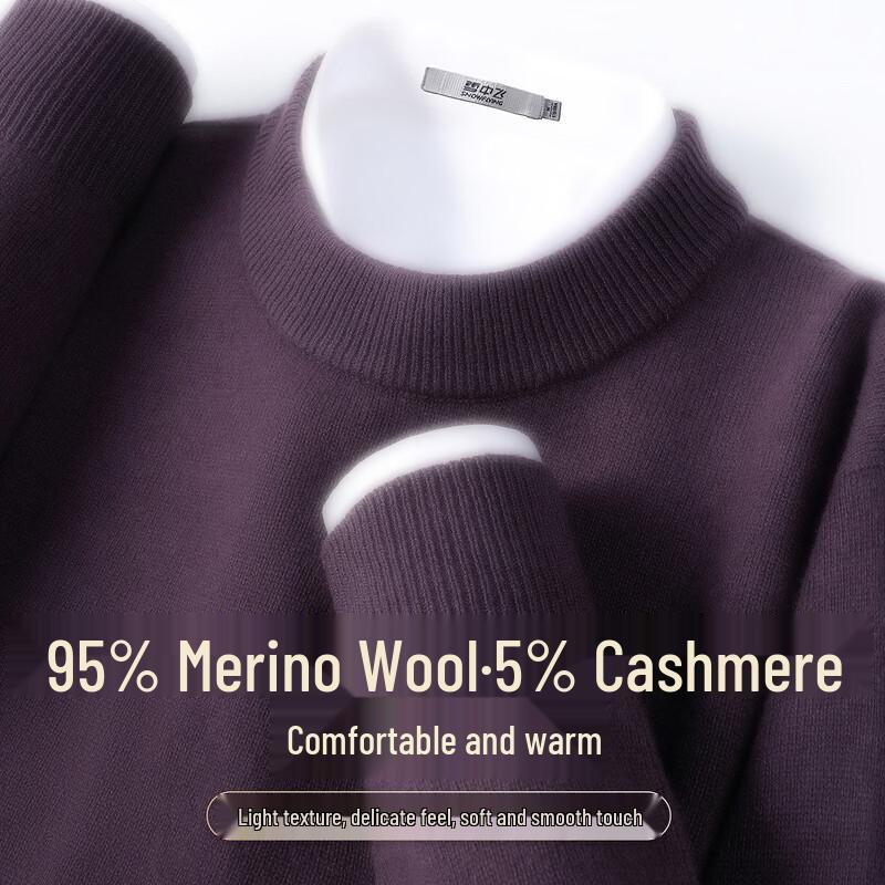 SNOWFLYING Men's Cashmere Blend Thick Round Neck Pullover Wool Sweater