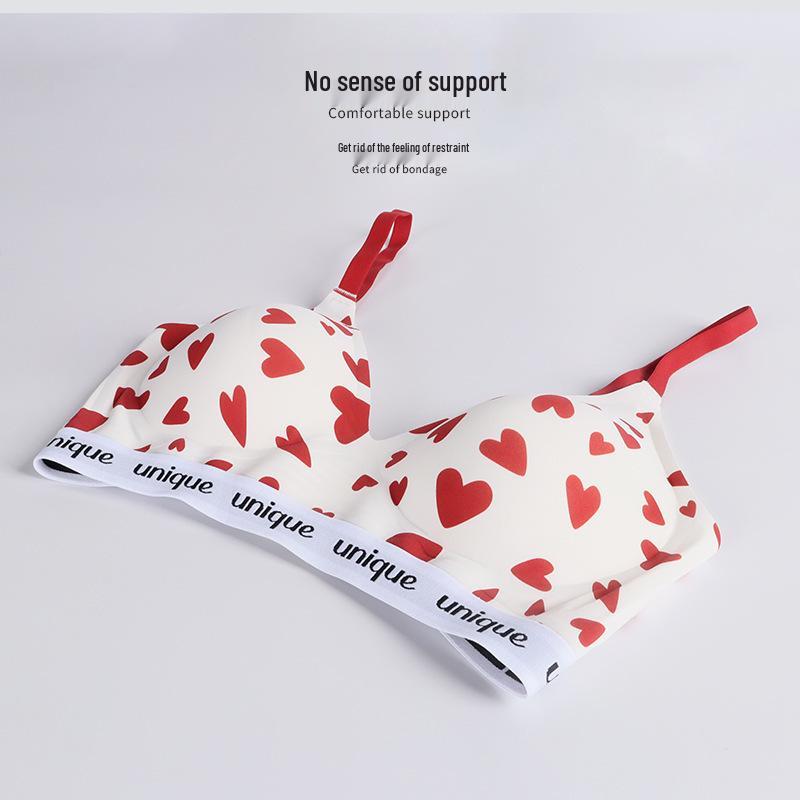 Weiß & Pfirsichfarbenes Herz Bügelloses Push-up Cami Bikini Lingerie-Set