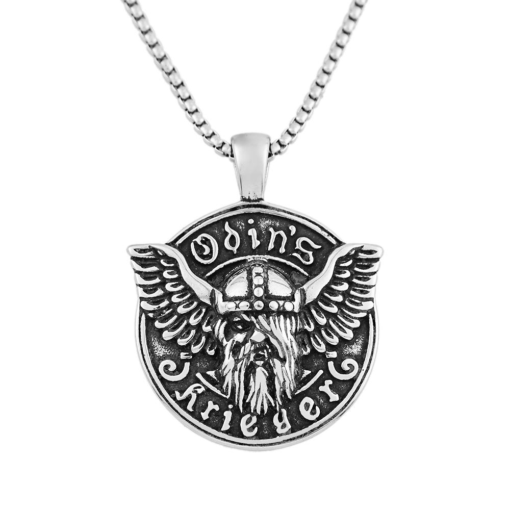 Vintage Nordic Stainless Steel Vikings Odin Head Necklace Men's Mythology Chain Pendant Necklace Punk Biker Male Jewelry Gifts