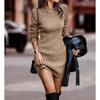 LYRIA Women Loose Sweater Dress Semi Turtleneck Long Sleeve Stretch Knitted Pullover Wrap Mini Dresses