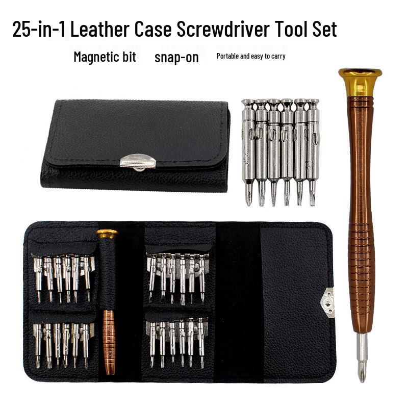 25-in-1 Precision Screwdriver Set for Mobile Phone and Clock Repair with Snap Leather Case