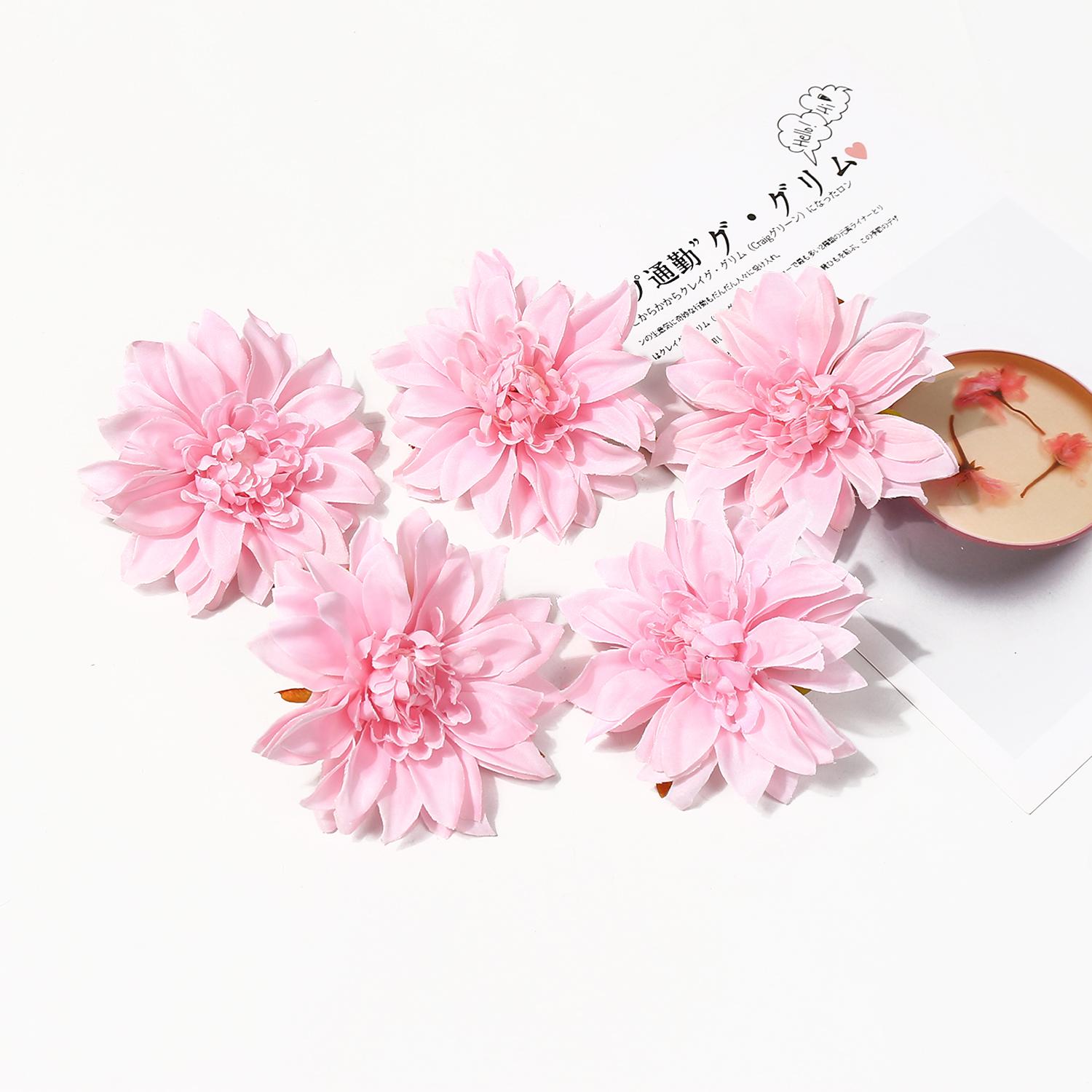 

5/10Pcs 9cm Artificial Dahlia Silk Flower Heads Simulated Flower Home Room Decoration Wedding Decoration DIY Wreath Accessory 5PCS светло-розовый