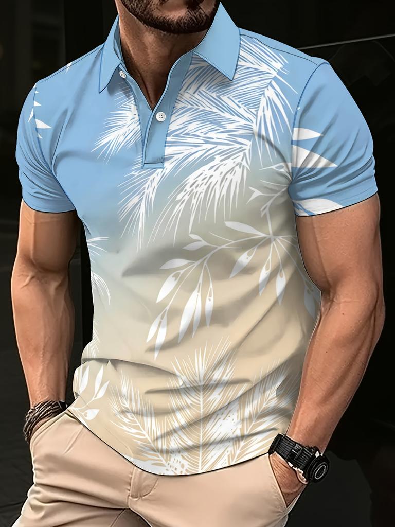 2026 Men's Summer Bestseller Simple Leaf Pattern Printed Short-Sleeved Polo Shirt for Outdoor Leisure and Fashion