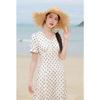 Sancai Plus Size French Style Polka Dot V-Neck Dress
