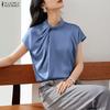 ZANZEA Elegant Women Casual Twisted Neck Sleeveless Satin Smooth Blouse