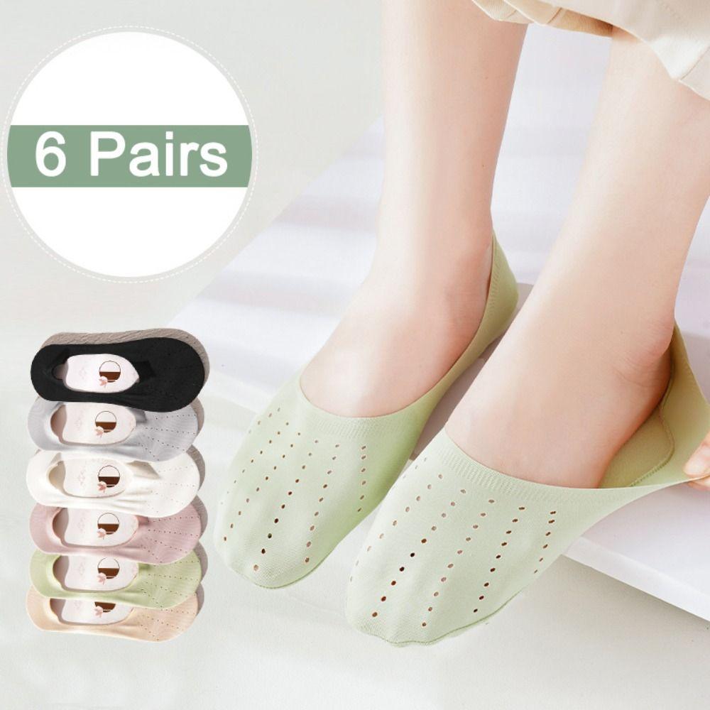 6Pairs Anti Slip Invisible Short Socks Mesh Summer Thin Socks Simple Ice Silk Boat Socks  Daily