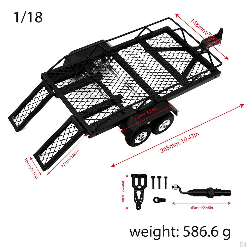 RC Trailer with Hook Hitch Double Axle Accessories Professional High Performance Metal Flatbed
