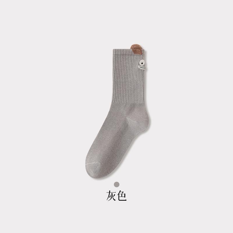 

Autumn Cute Socks Women S Three-Dimensional Ears Cartoon Embroidered Cotton Socks Japanese Maillard Women S Socks One size fits all серый