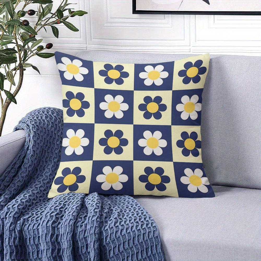 Checkerboard Flower Pattern Square Jacquard Pillow Cover for Sofa Office Waist Cushion Cover Home Decorative Pillowcase