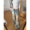 Women's High Waist Distressed Ripped Jeans Straight Wide Leg Baggy Denim Pants