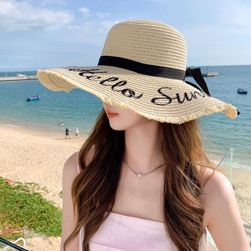 

Straw hat female sunscreen sunshade beach seaside big brim vacation travel versatile fisherman sun hat