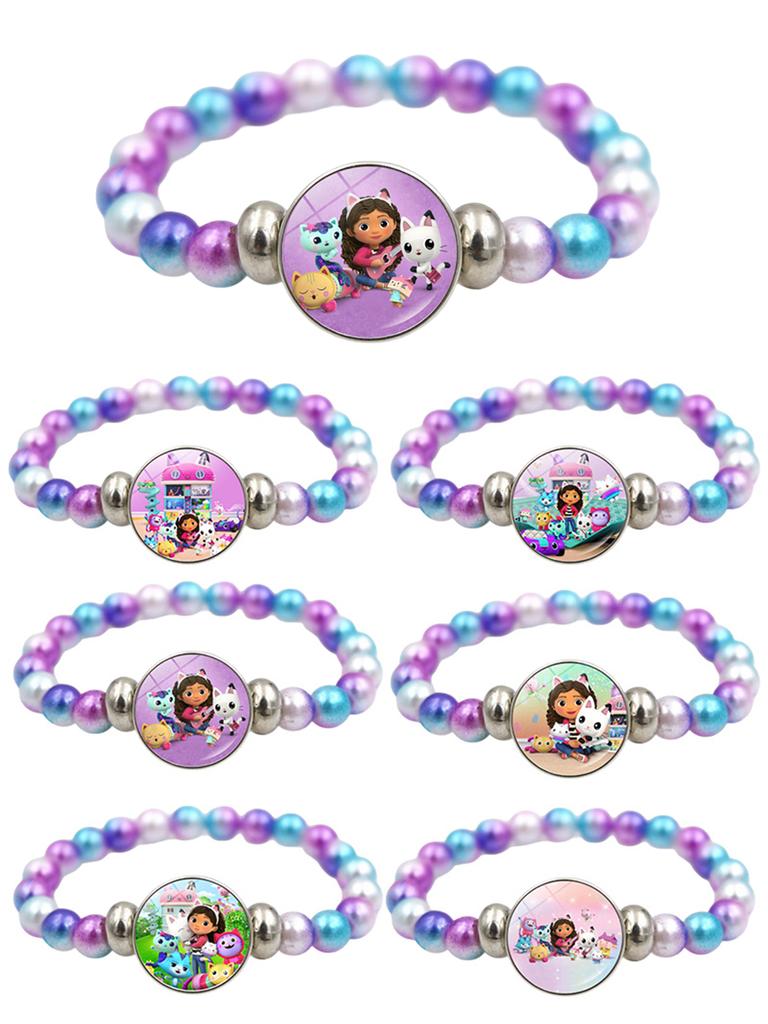 6-12pcs Gabby Dollhouse Figure Toy Papa Ring Toy Set Baby Shower Party Anime Figure Small Gift Cartoon Bracelet Necklace Gifts