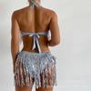 Shiny Glitter Bikini Set Women Sexy Bandeau Push Up Sequin Tassel Swimsuit 2024 Ladies Beach Bathing Suit High Waist Swimwear