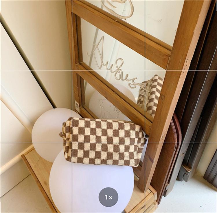 

Plaid Trendy Knitted Cosmetic Storage Pouch Colorful Yarn Grid Organizer Bag StyleF