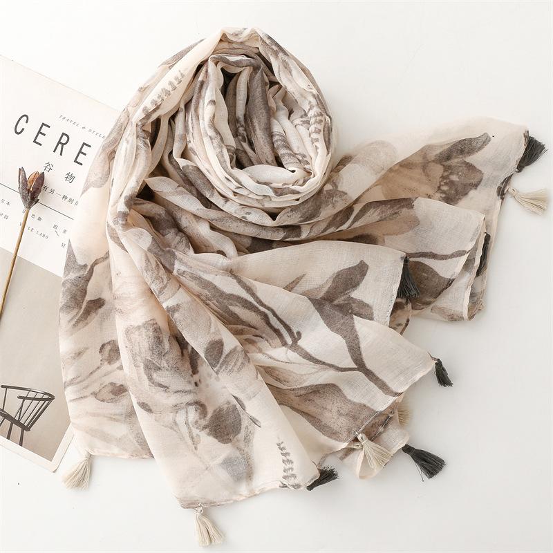 Luxury Cotton Linen Feeling Women Viscose Scarf Summer Beach Shawl Designer Tassel Pashmina Muslim Hijab Wrap Lady