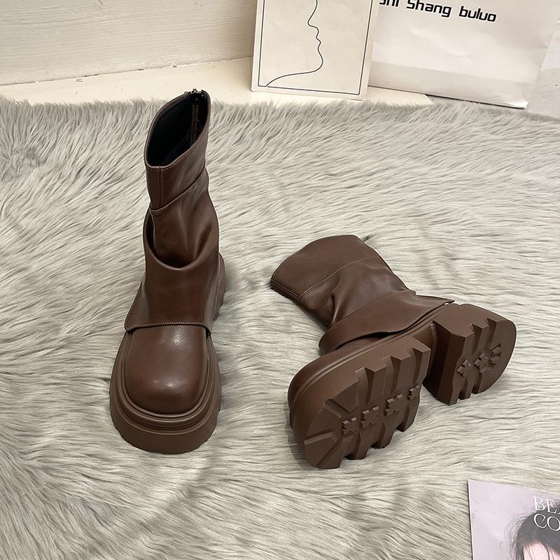 Fashion British Style Women Mordern Short Boots Fashion Platform Height Increase Trouser Legs Booties Winter Shoes Zapatos De Mujer