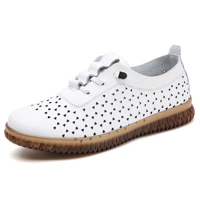 Casual Lightweight Fashion Women's Shoes Flat Loafers Casual Lace-up 100% Leather Mom Shoes Breathable Women's Designer Shoes