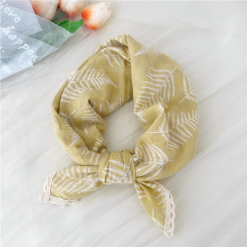 Cotton Linen Lace Edge Square Scarves 60cm Kerchief Neckerchief Bandanas Women Casual Neck Scarf Plaid Print Geometric Pattern
