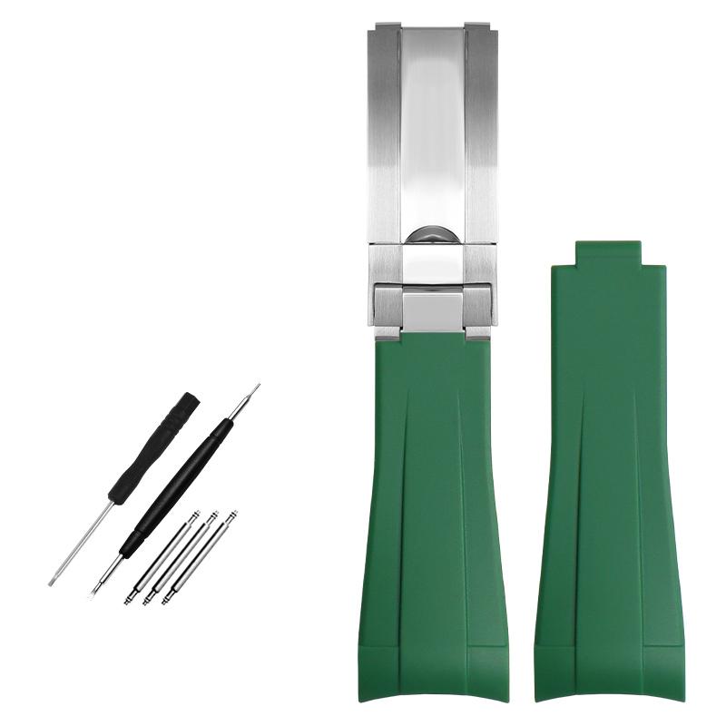 Gummiarmband mit gebogenem Ende für Rolex-Uhren, 20 mm, Silikonarmband, verhindert Staub, Herrenarmband, wasserdicht