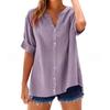 Camisa de mujer con cuello en V, manga corta, botones, tapeta, blusa holgada de color liso, informal, para uso diario