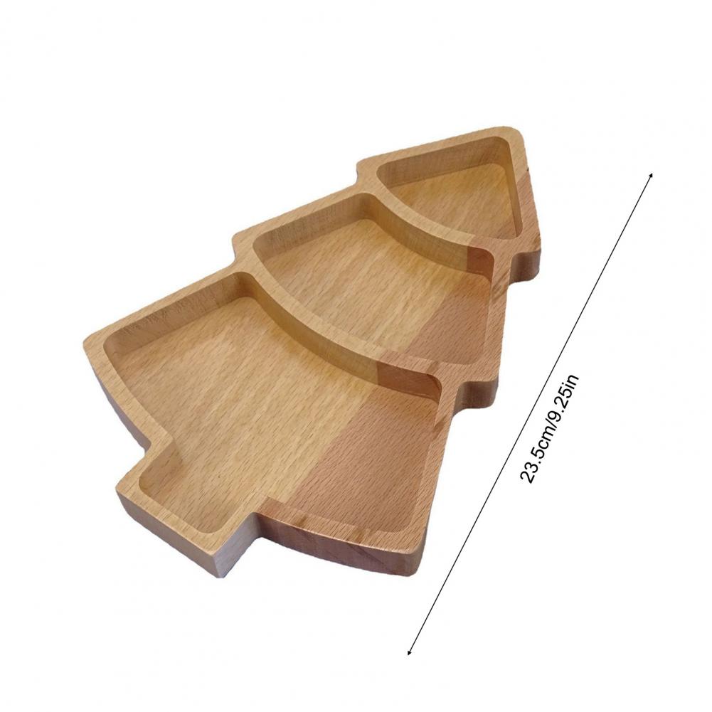 Christmas Snowman Tree Wood Serving Tray Compartment Snack Platter for Holiday Parties Home Decor Festive Display Dish