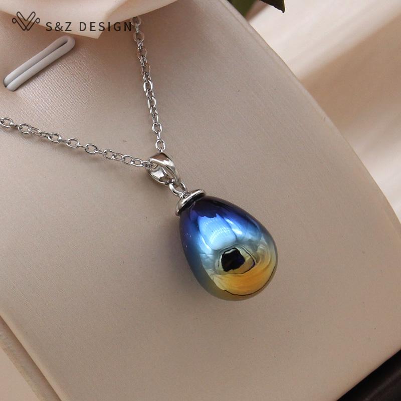 

Модные цветные бусины-капли воды, ожерелье для женщин, свадебное розовое золото, цепочка на ключицу, ювелирные изделия