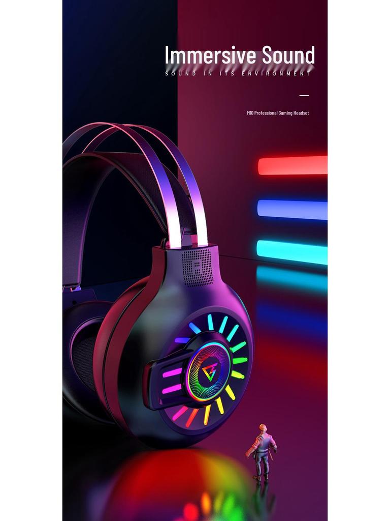 H300 RGB Luminous On-Ear Headphones - Heavy Bass Gaming Headset for E-Sports and 'Chicken Dinner' Wins.