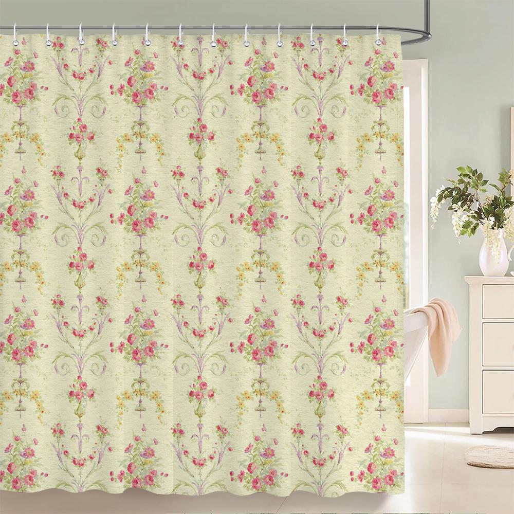 

1 Pcs Simple Printing Polyester Shower Curtain Waterproof Fabric, European Elegant Pattern Bathroom Partition Curtain W60H190(CM)-1 Pcs