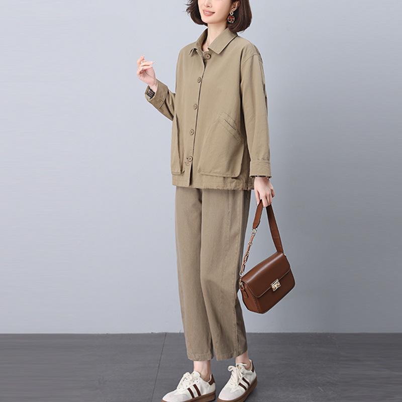 

Women s High-End Spring 2025 Fashion Suit: Stylish Two-Piece Petite Set L for 121-135 lbs хакі/колір світло кави
