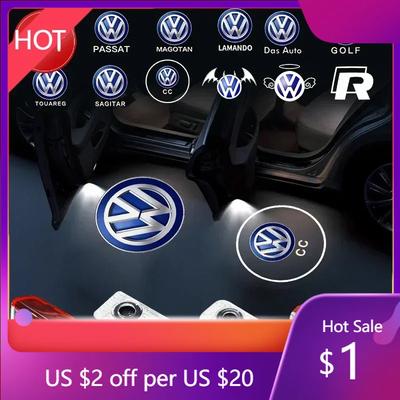New 2pcs LED Car Door Logo Welcome Light Ghost Shadow Courtesy Projector For Volkswagen Sagitar Passat TIGUAN TOUAREG Toura