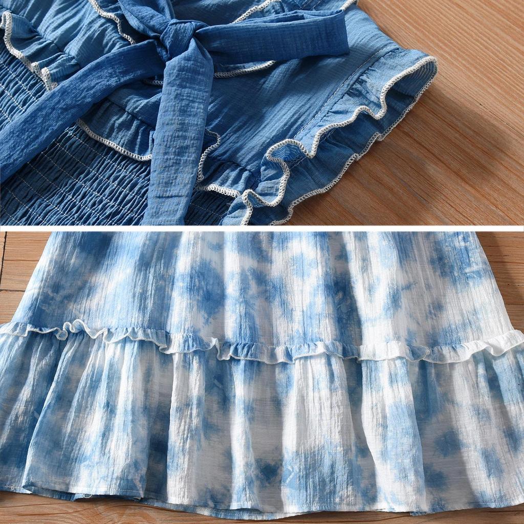 Hand-Dyed French-Style Women's Pleated Cinched Waist Bow Dress
