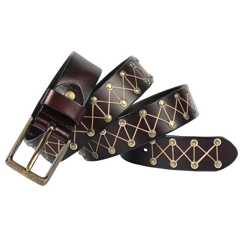 Толстый Оригинальный Кожаный Ремень Винтажный Мужской Широкий Ремень Мужской Коровья Кожа Настоящая Натуральная Кожа Металлическая Пряжка-Штырек Ремешок Ковбойский Джинсовый Ремень 105CM кофейный