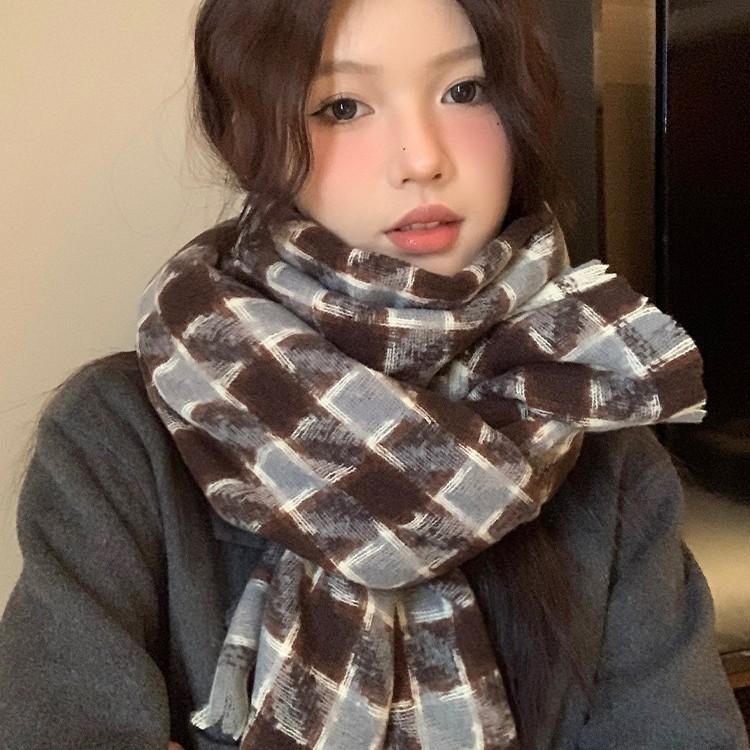 Temperament Houndstooth Plaid Scarf Winter Girls New High End Korean Style Shawl Scarf Couple Style Men