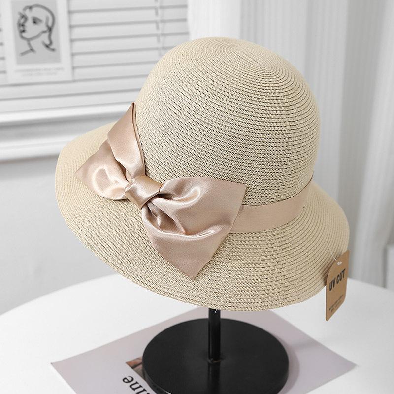 Bow dome straw hat women's summer seaside vacation beach sun hat foldable sun hat