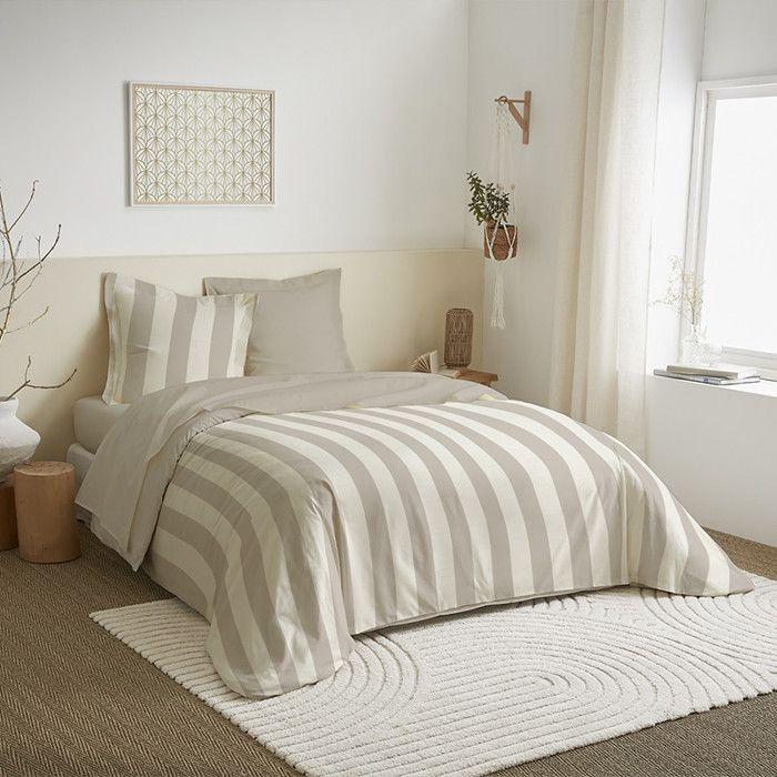 Parure de couette 3 Pièces réversible pour lit 240 x 220 cm "Deauville Beige" Coton Pur