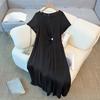 A New Solid Color Pleated Diamond-encrusted Dress for Plus-size Women's Summer, A Simple Short-sleeved Little Black Dress