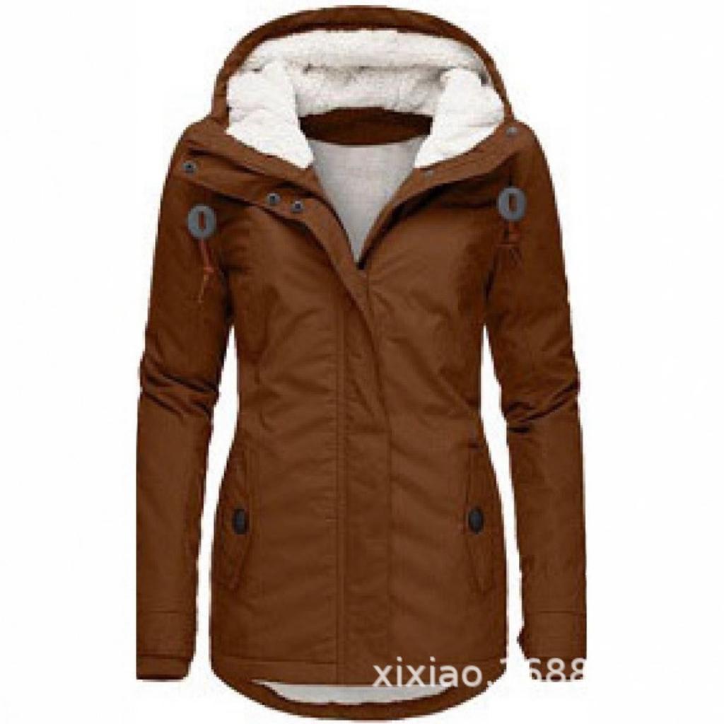 Women's Plus Size Thick Fleece Lined Parka, Winter Autumn Lamb Wool Hooded Mid-length Casual Warm Puffer Coat