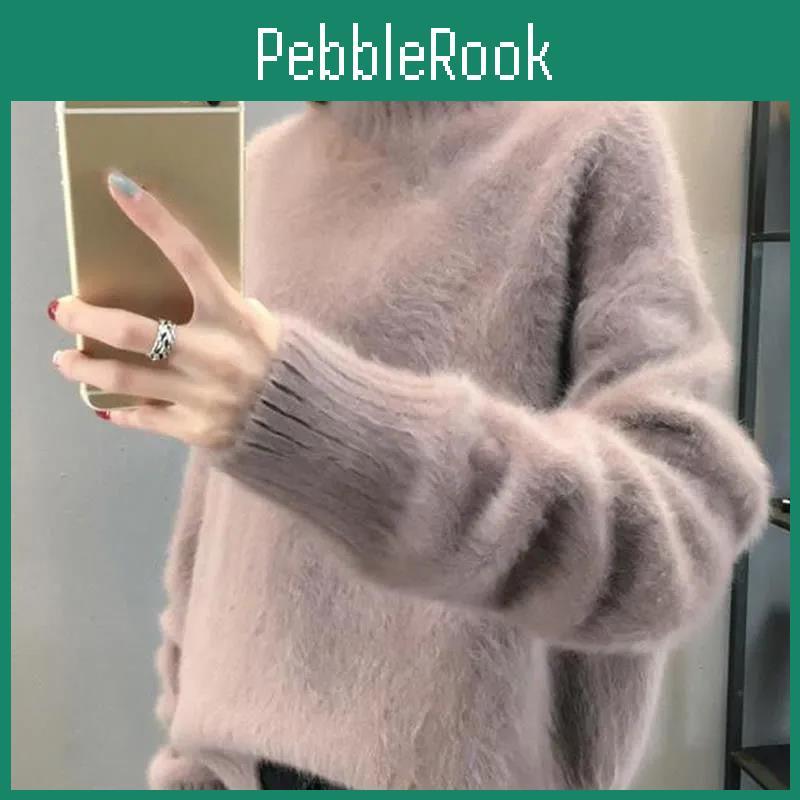 Waterproof And Winter Autumn Nonshedding Mink Sweater Womens Bottoming Shirt Thick Loose Half High Collar Solid Color Pullover Soft And Comfortable