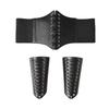 Men Medieval Faux Leather Lace-up Waist Cincher And Wrist Guards For Halloween Cosplay Larp Black Brown Accessories