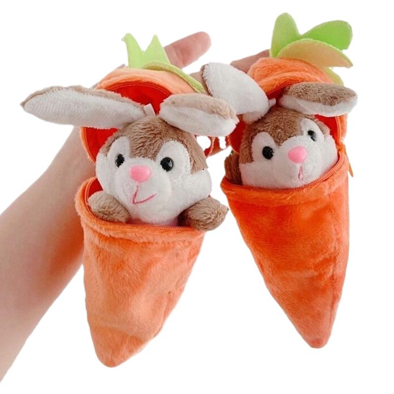 Mini Cute Rabbit In Carrot Plush Toys Keychain Anime Brown Lop Eared Bunny Pendant Stuffed Doll Gift
