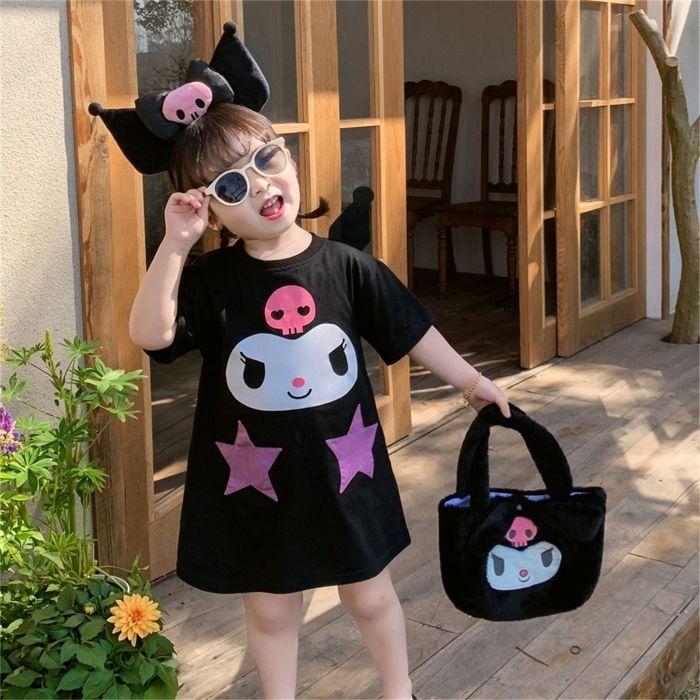 Girls Summer Cartoon Print Dress Sweet Babydoll Collar Toddler Dress 90