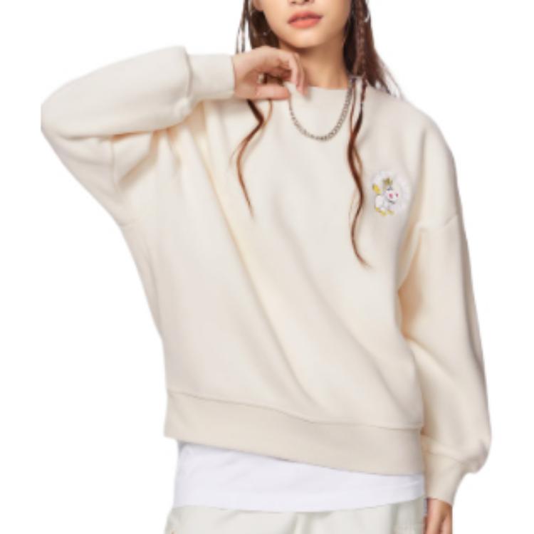Li Ning X Disney Sweatshirts Women's Ecru Crew Neck Thickened Regular AWDSF36-2