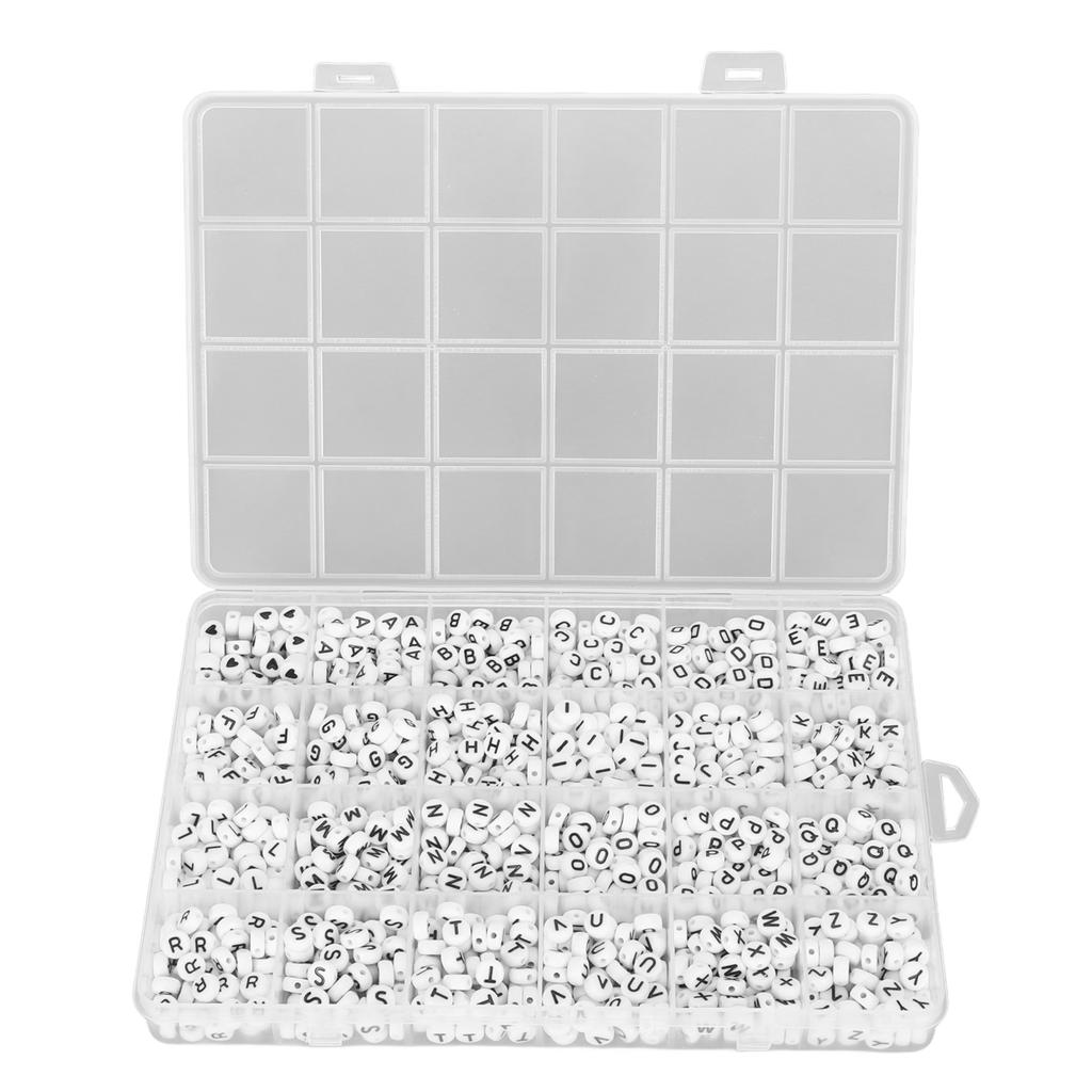 1200 Stück Acryl Buchstabenperlen Klar Englische Schrift DIY Runde Buchstabenperlen mit 0,8 Elastischem Kabel Weiß