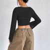 European and American Spring/summer Women's Fashionable Elegant T-shirt, Square Neck Flared Long-sleeve Top
