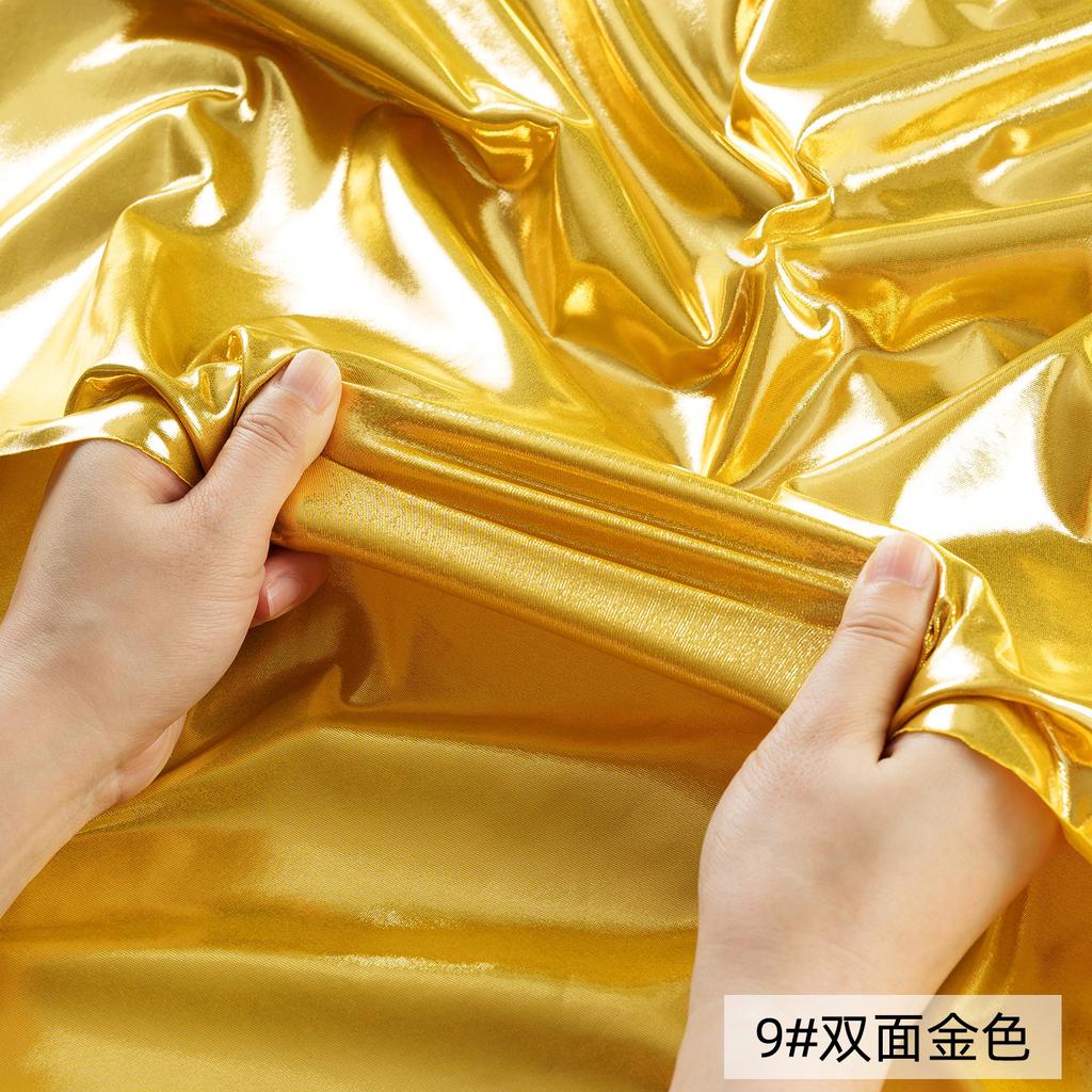 Double-sided Gold-stamped Fake Leather Fabric Iridescent Shiny Stretch Bronzing Fabric Laser Fabric for Dress,Costume,Backdrop