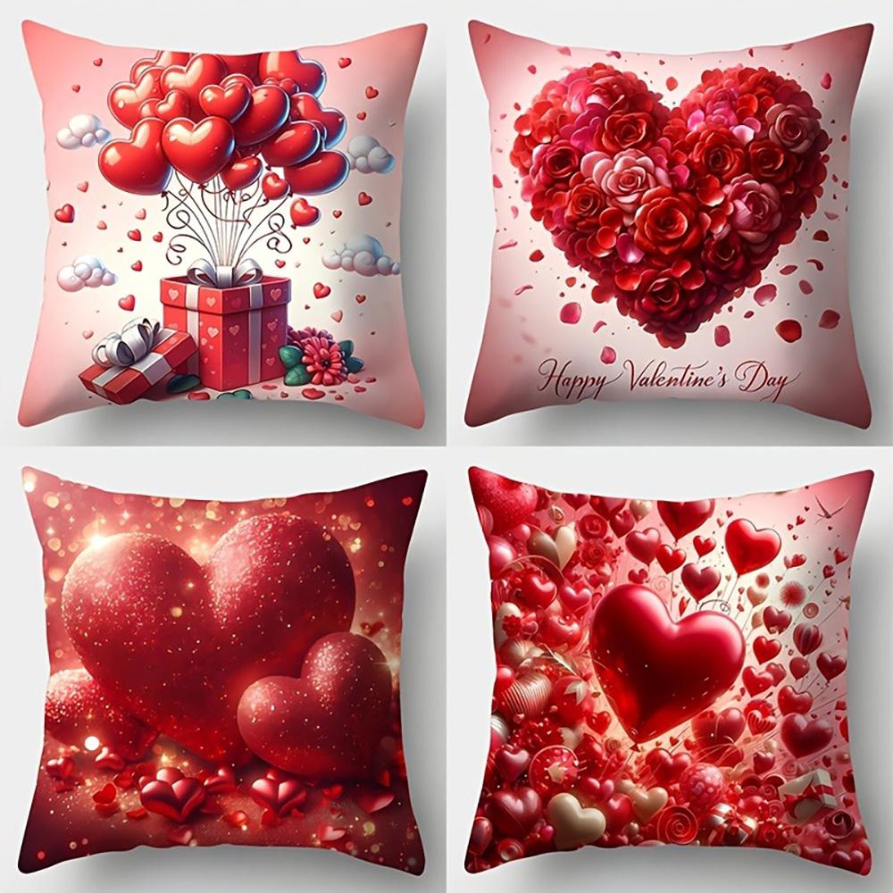 1/4pcs Valentine s Day Heart-Printed Pillowcases: Love, Roses, and Hearts Galore! Sofa cushion cover home bedroom decoration 45x45cm