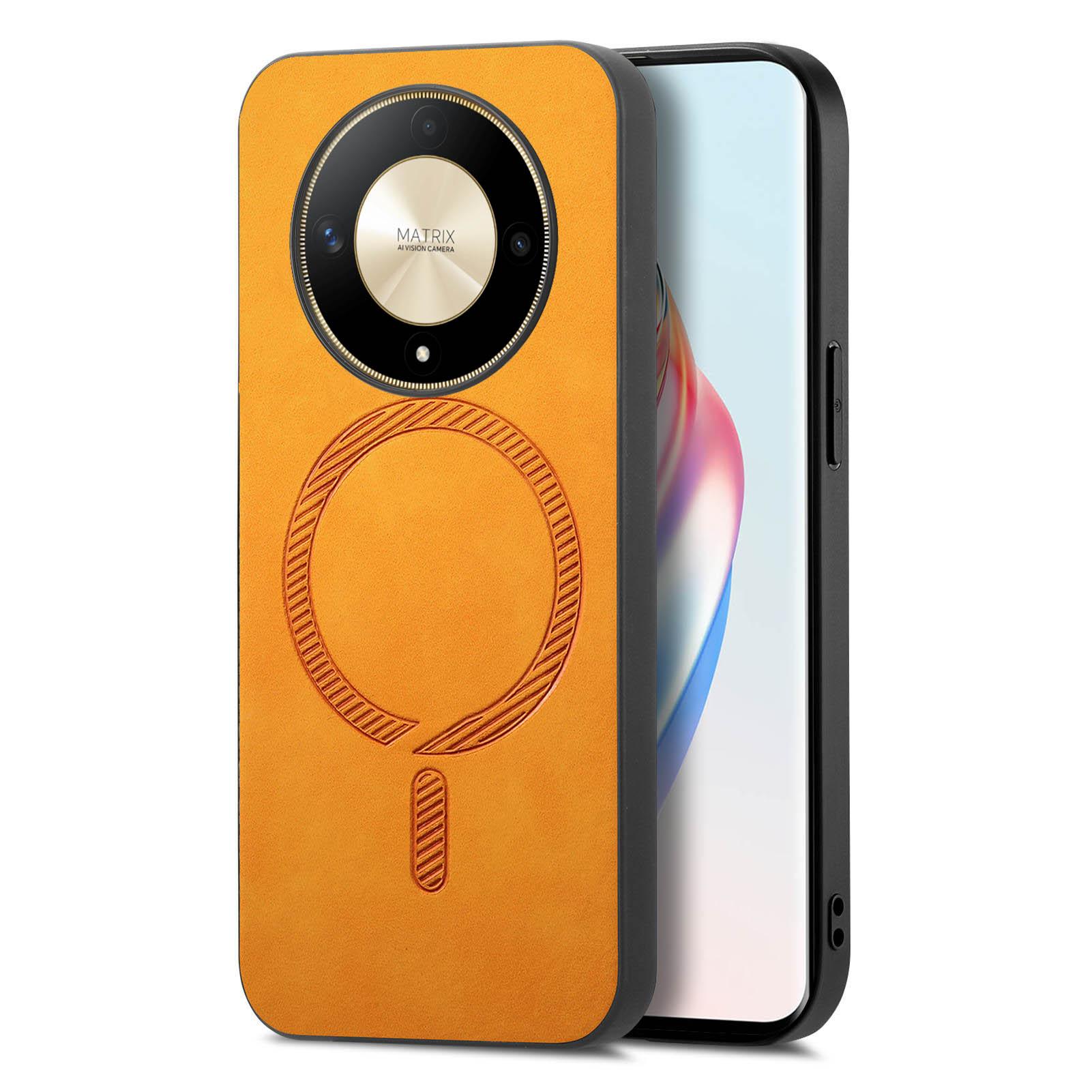 

For Honor X9b 5G Leather Back Case Compatible with MagSafe Skin-touch Phone Cover Yellow