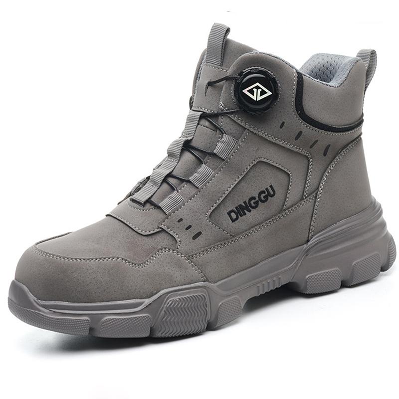 Rotating Button Grey Work Boots Safety Shoes Men Anti-smash Anti Puncture Protection Boots Steel Toe Shoes Work Sneakers Men